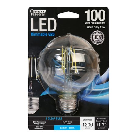 FEIT ELECTRIC G25 E26 (Medium) Filament LED Bulb Daylight 100 W BPG25100850FLED